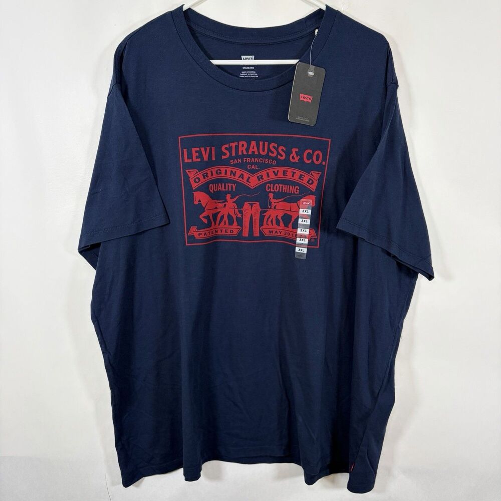 Levi’s T Shirt Mens Size 3XL Navy Red Graphic Logo Short Sleeve Levi Strauss NWT